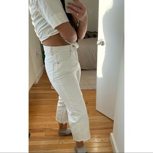 Cropped white denim jeans
